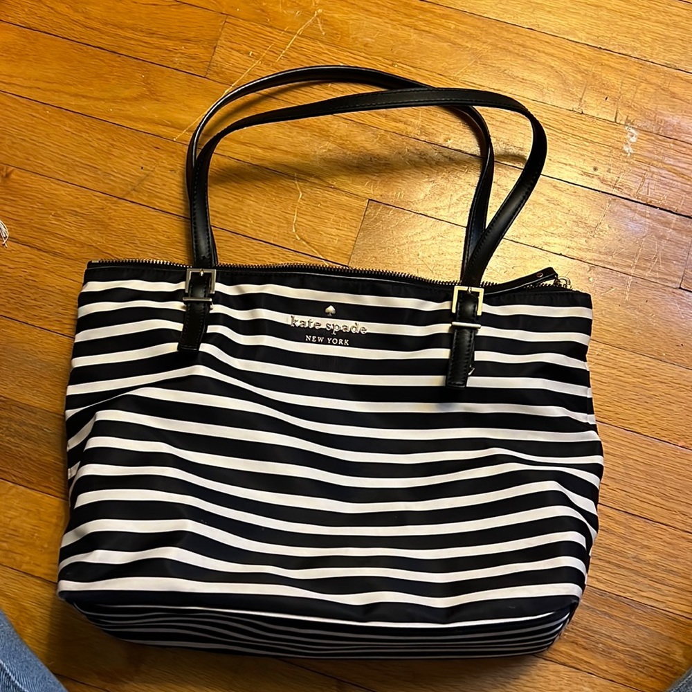Nylon Black & White Striped Kate Spade purse